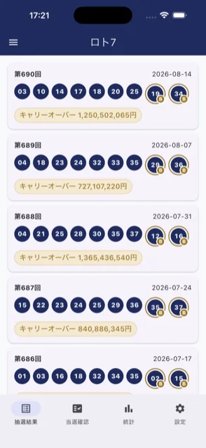ロト7の抽選結果一覧